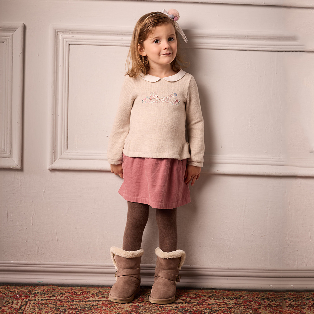 PIPPY 優雅甜美繡花小圓翻領長袖上衣 粉