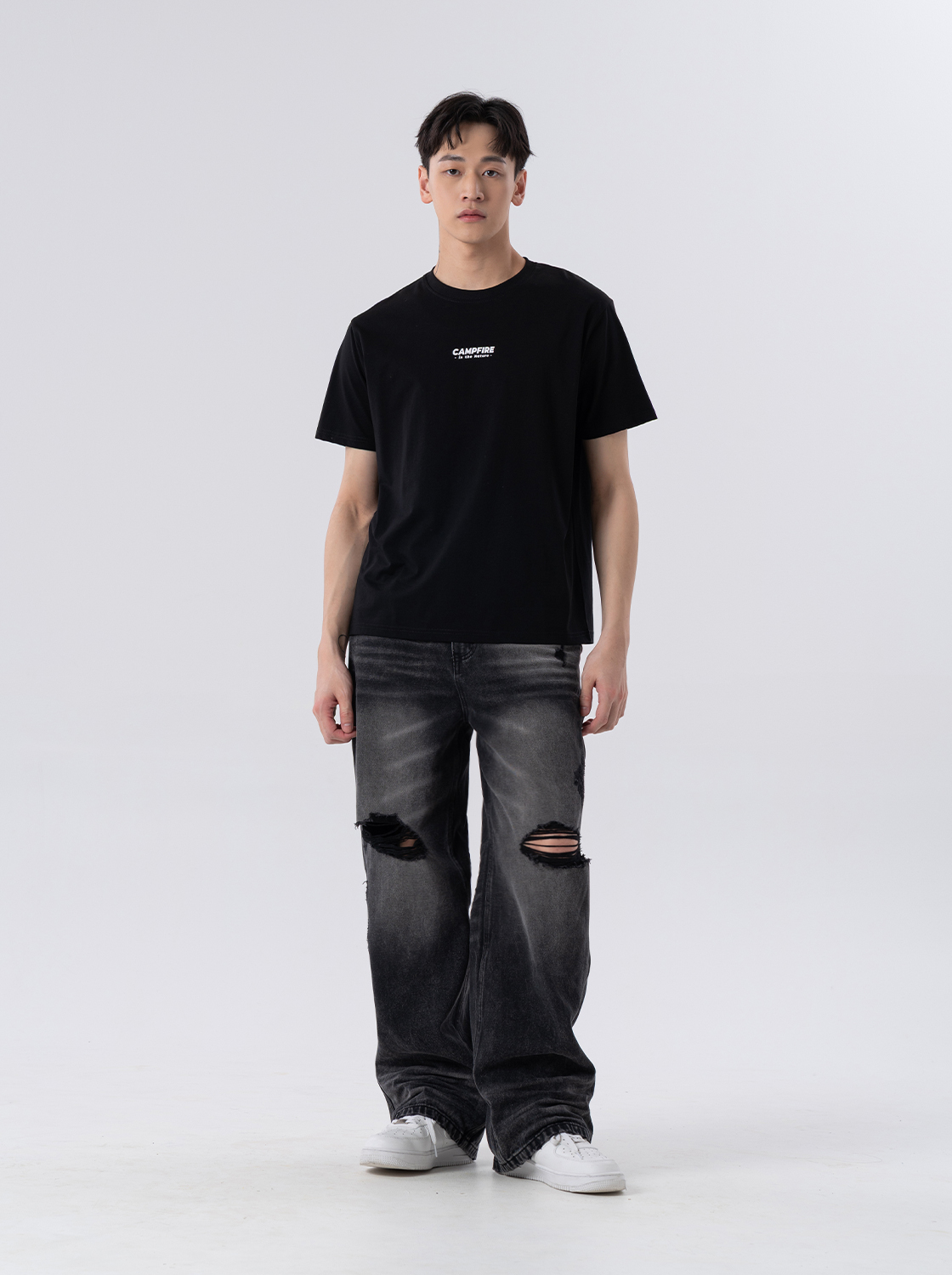 復古割破附腰帶超寬直筒褲