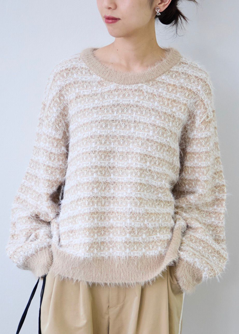 【預購】JN021201 法式慵懶「羽毛感」條紋毛衣