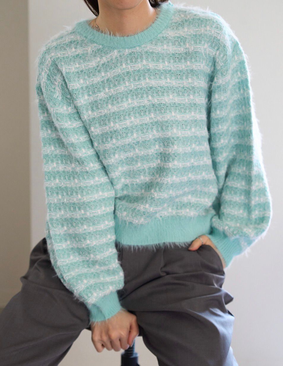 【預購】JN021201 法式慵懶「羽毛感」條紋毛衣