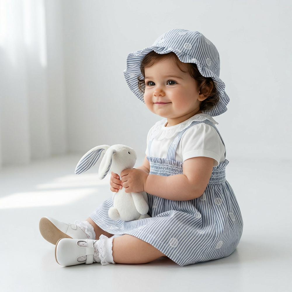 PIPPY 優雅抽皺蕾絲領素雅吊帶裙3入組禮盒 藍