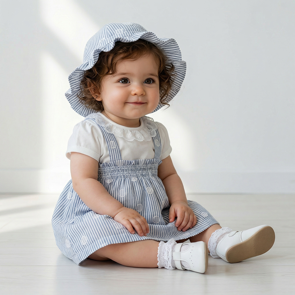 PIPPY 優雅抽皺蕾絲領素雅吊帶裙3入組禮盒 藍