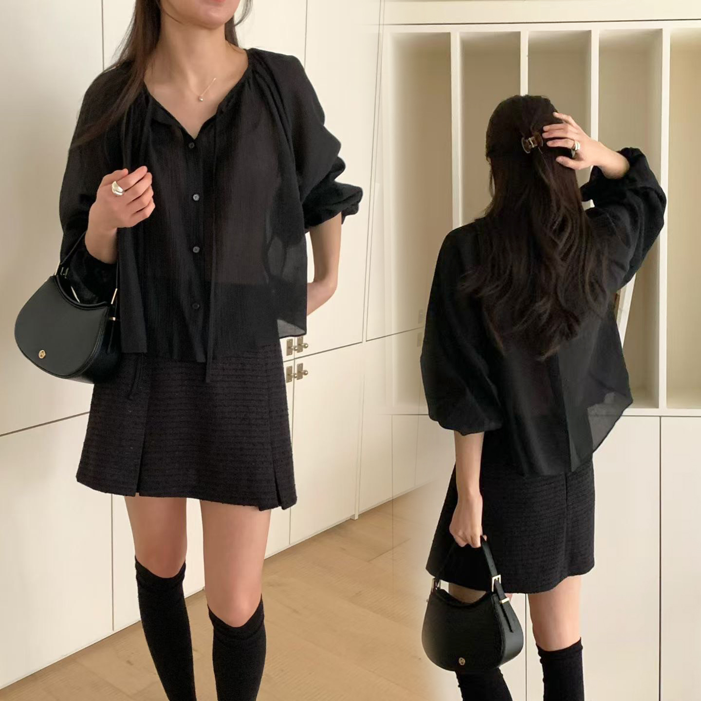 抓摺圓領織帶造型排釦娃娃上衣 / 4色