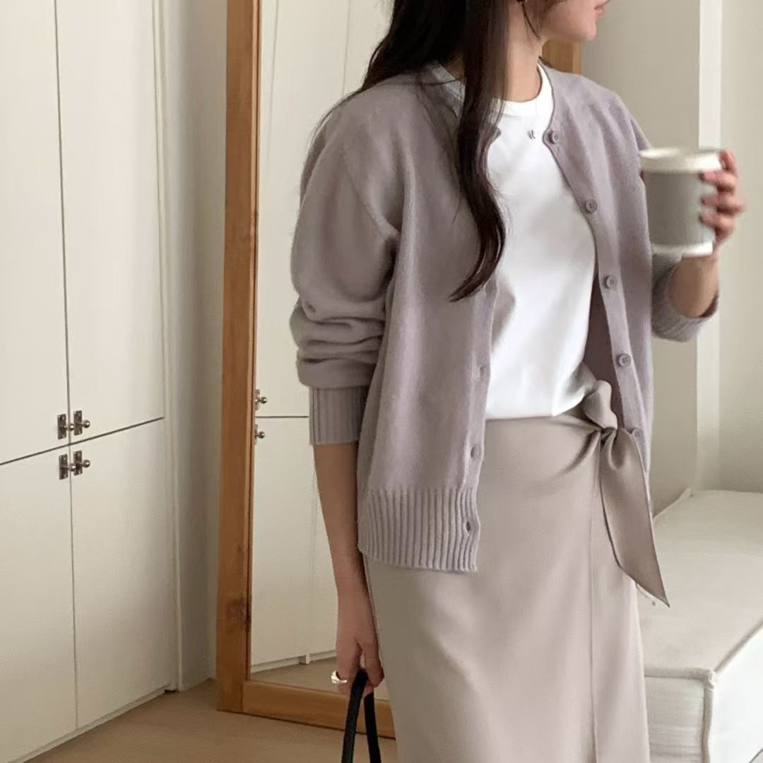 柔霧感同色系排釦圓領針織上衣外套 / 5色