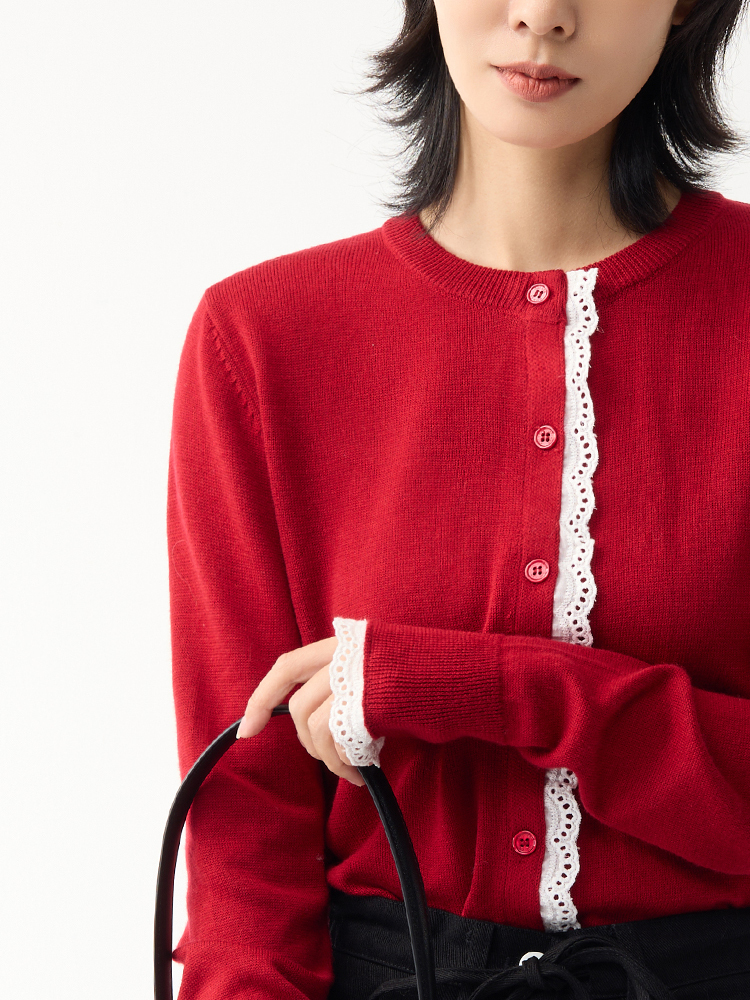 OH!HER 圓領布蕾絲針織薄外套