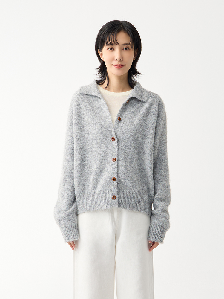 高領排釦針織外套(8%羊毛）