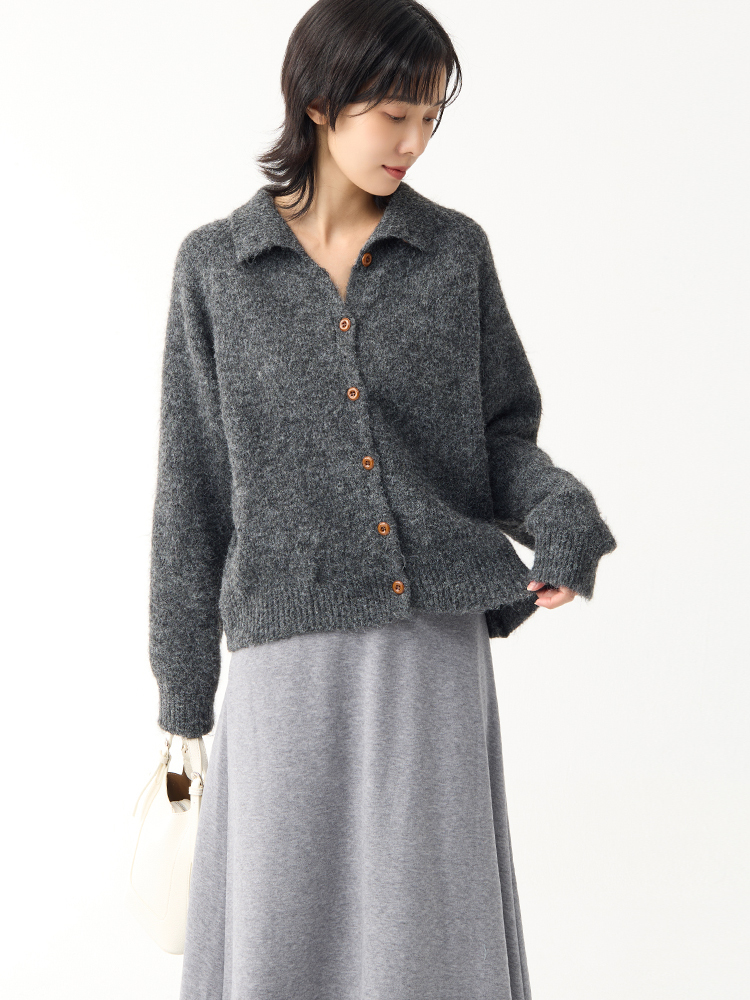 高領排釦針織外套(8%羊毛）