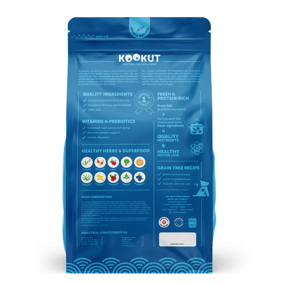 Kookut天然無穀物成狗糧 - 三文魚白魚 1.5kg