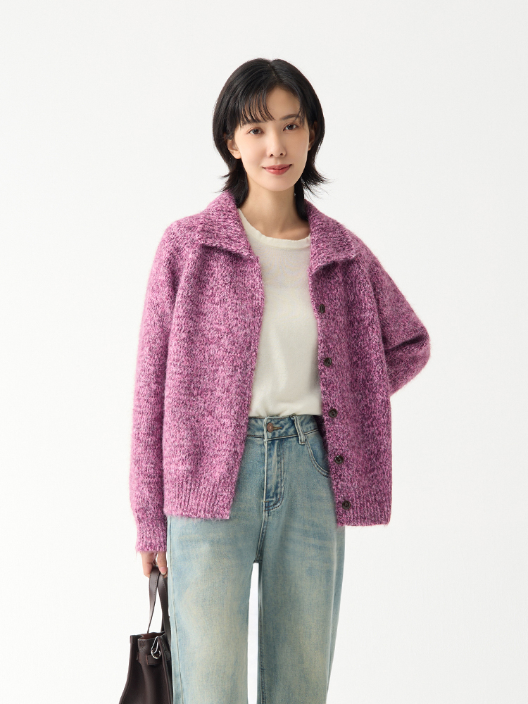 彩線混織針織外套（11%羊毛）