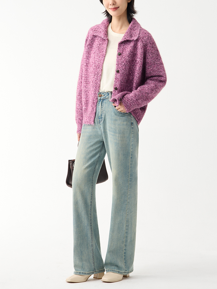 彩線混織針織外套（11%羊毛）