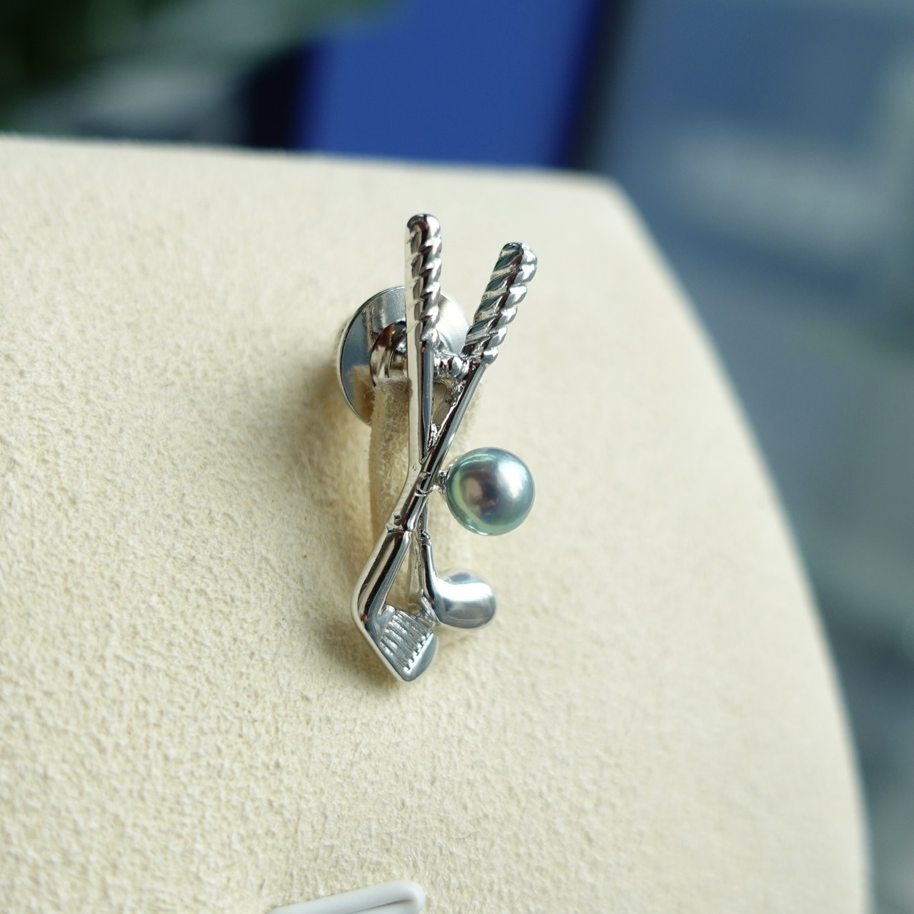 日本製925純銀Akoya珍珠胸針 - 高爾夫球造型