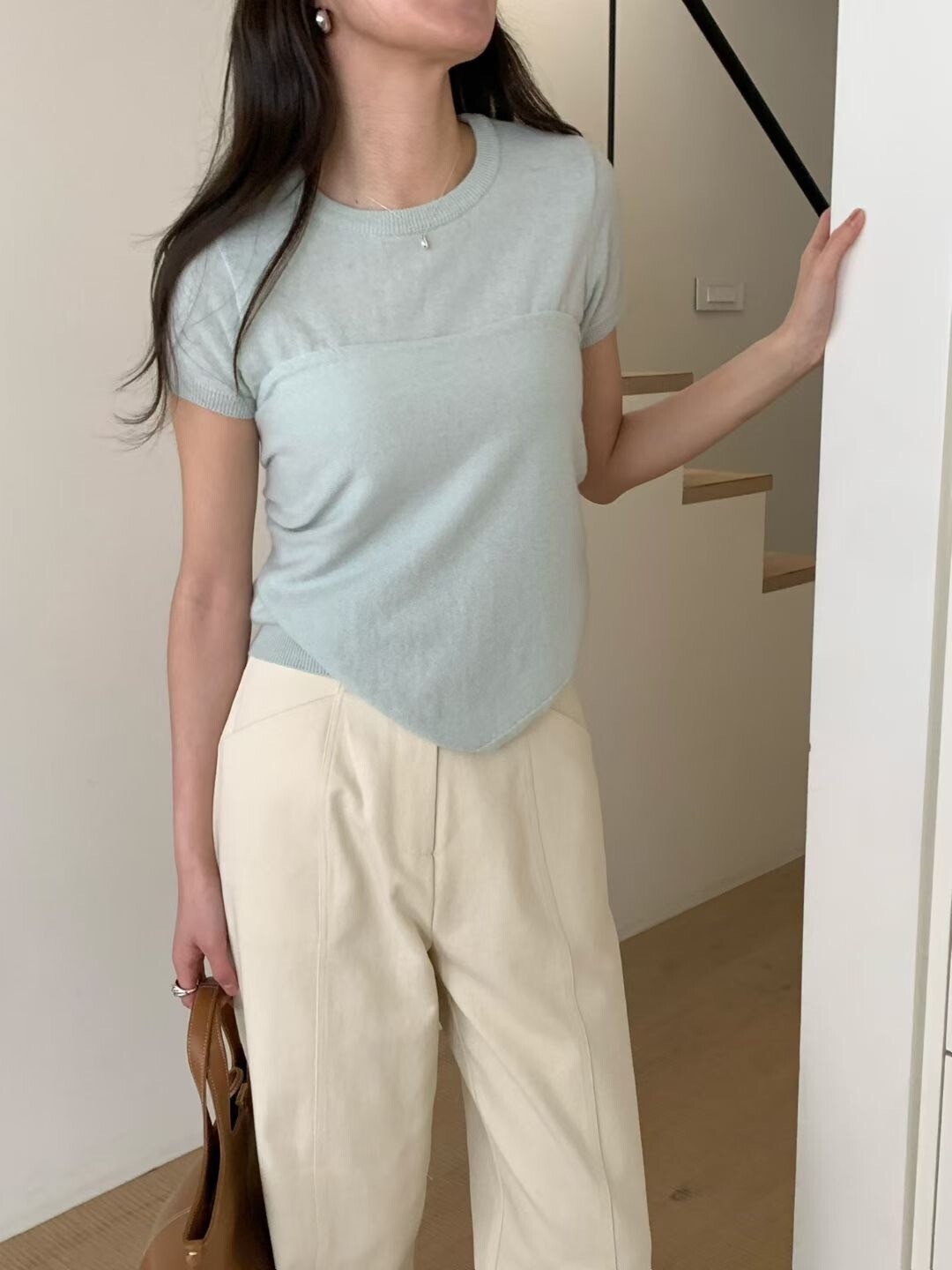 短袖圓領上衣+多穿法披肩領巾SET / 4色