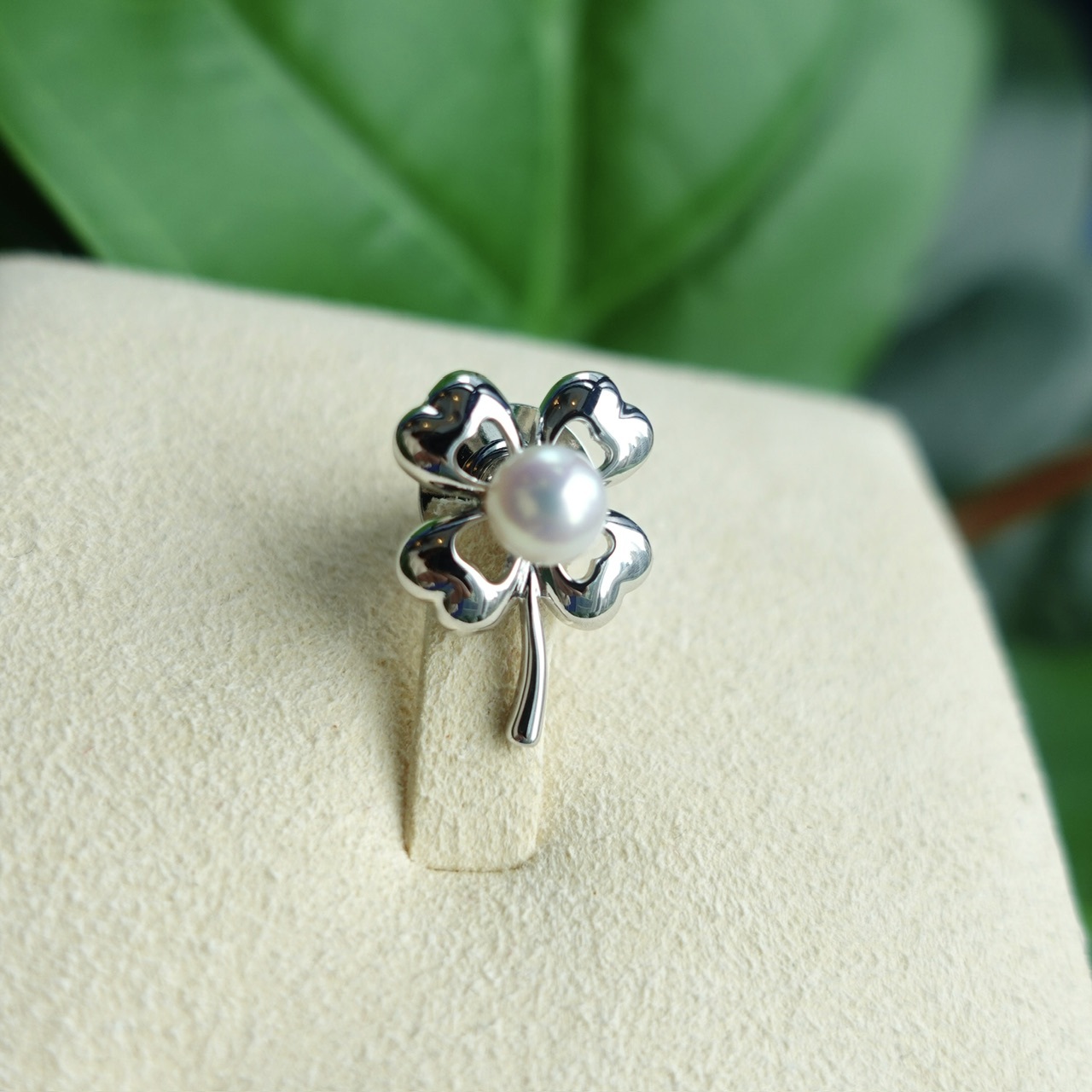 日本製925純銀Akoya珍珠胸針 - 幸運四葉草