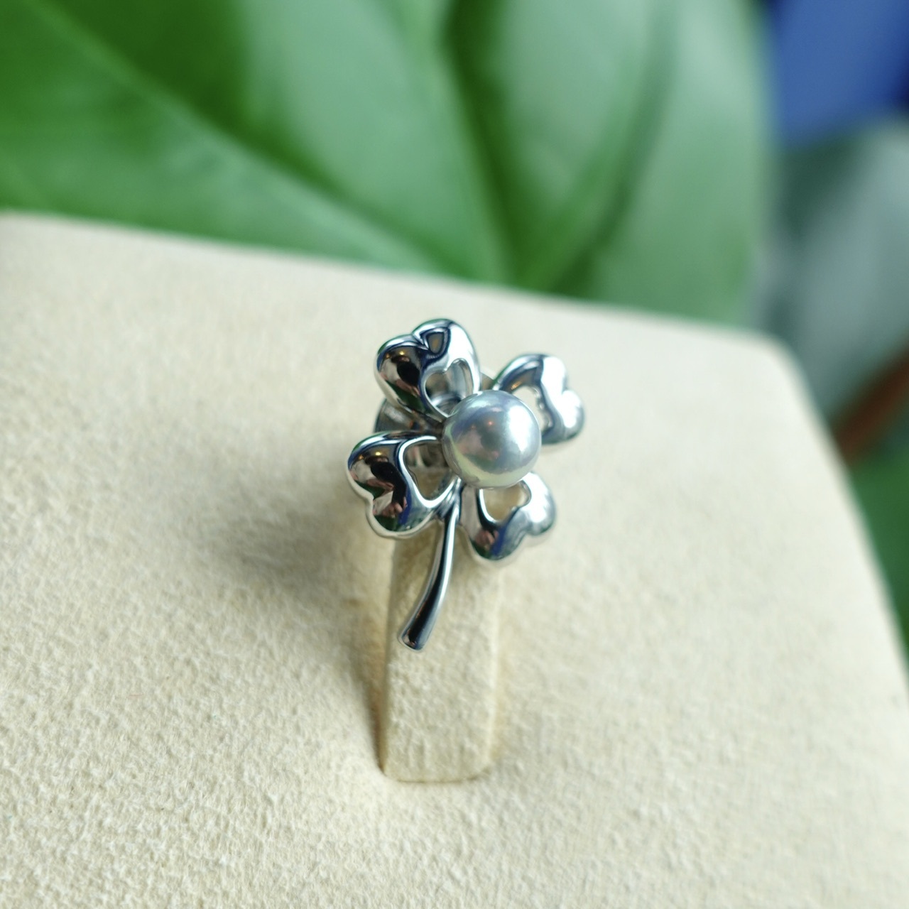 日本製925純銀Akoya珍珠胸針 - 幸運四葉草