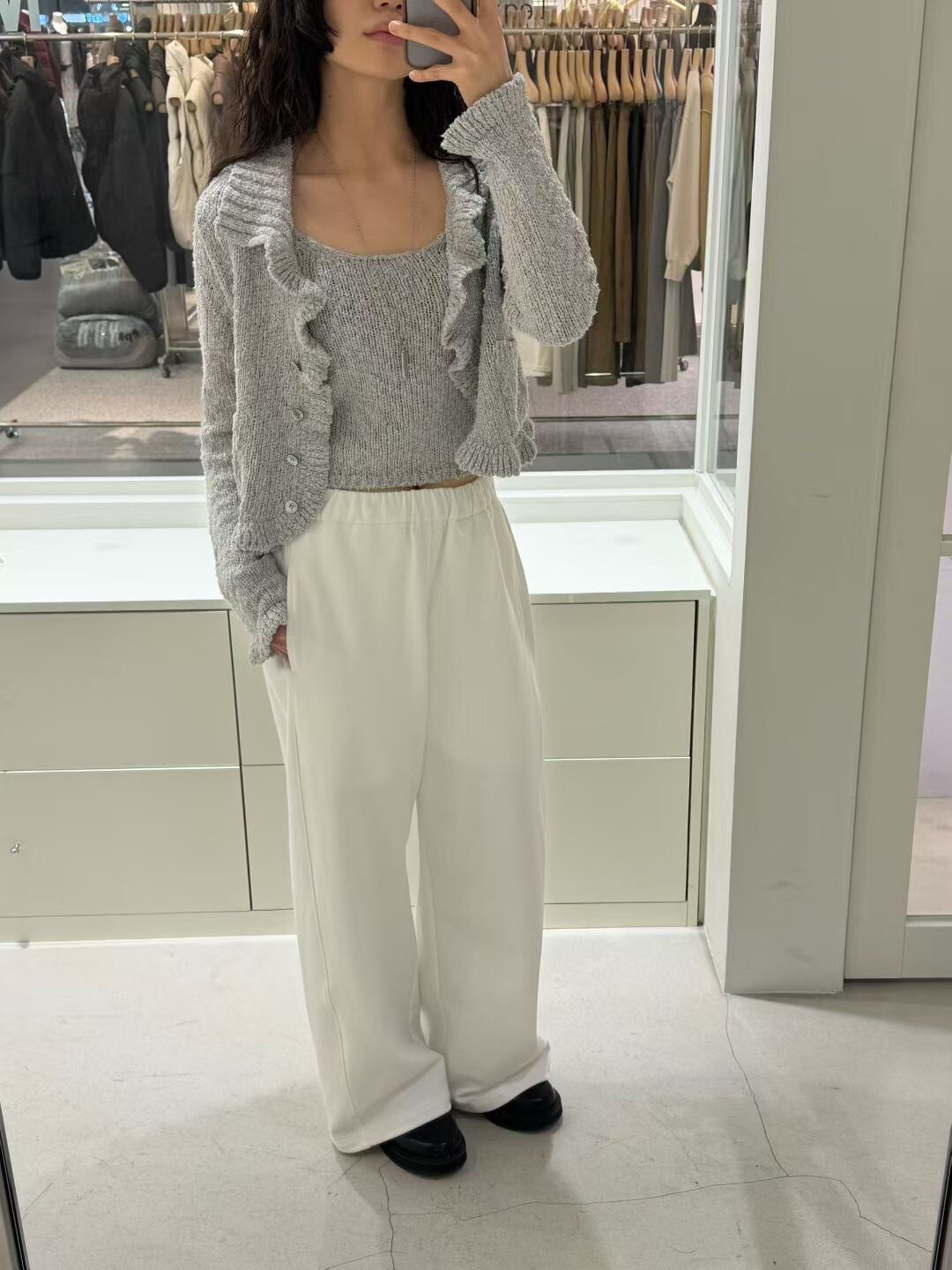 鬆緊腰經典黑白色系直筒休閒長褲-F / 2色