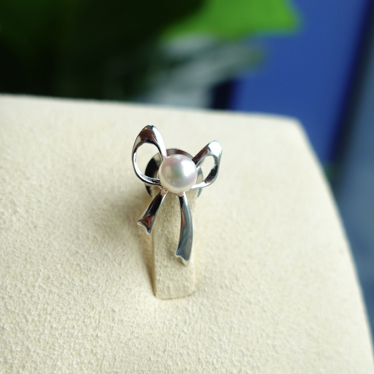 日本製925純銀Akoya珍珠胸針 - 蝴蝶結