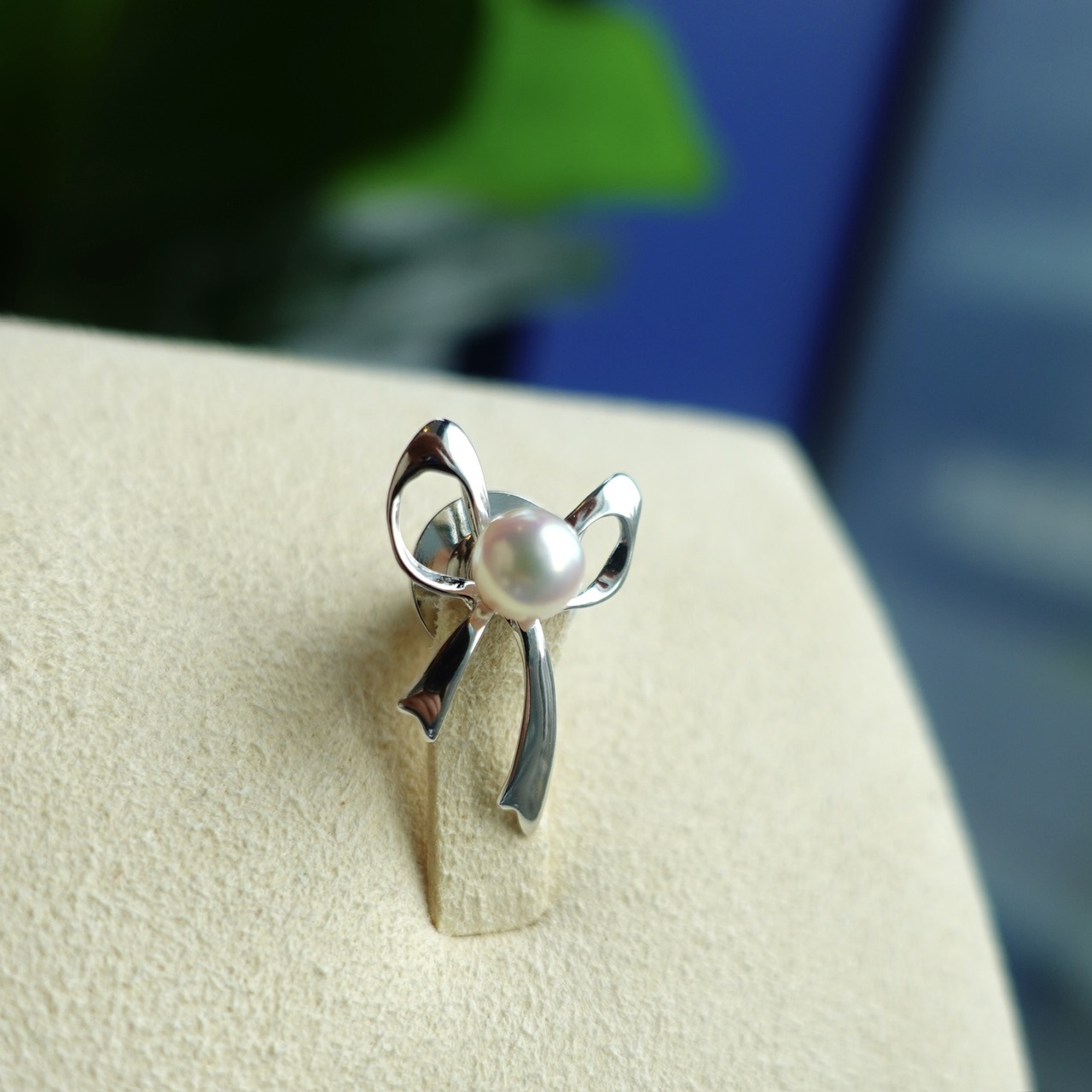 日本製925純銀Akoya珍珠胸針 - 蝴蝶結