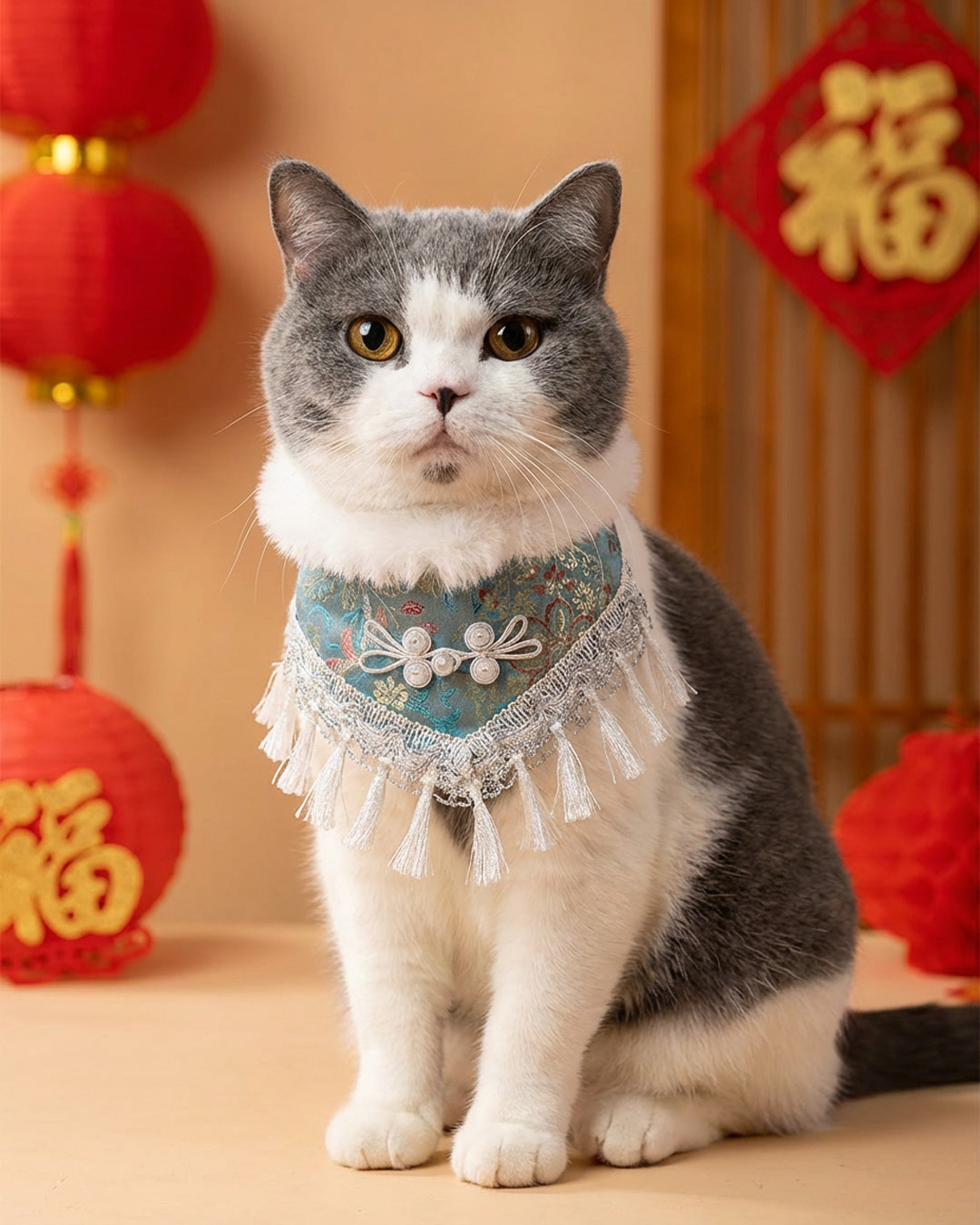 Dusty Blue Floral Damask Collar