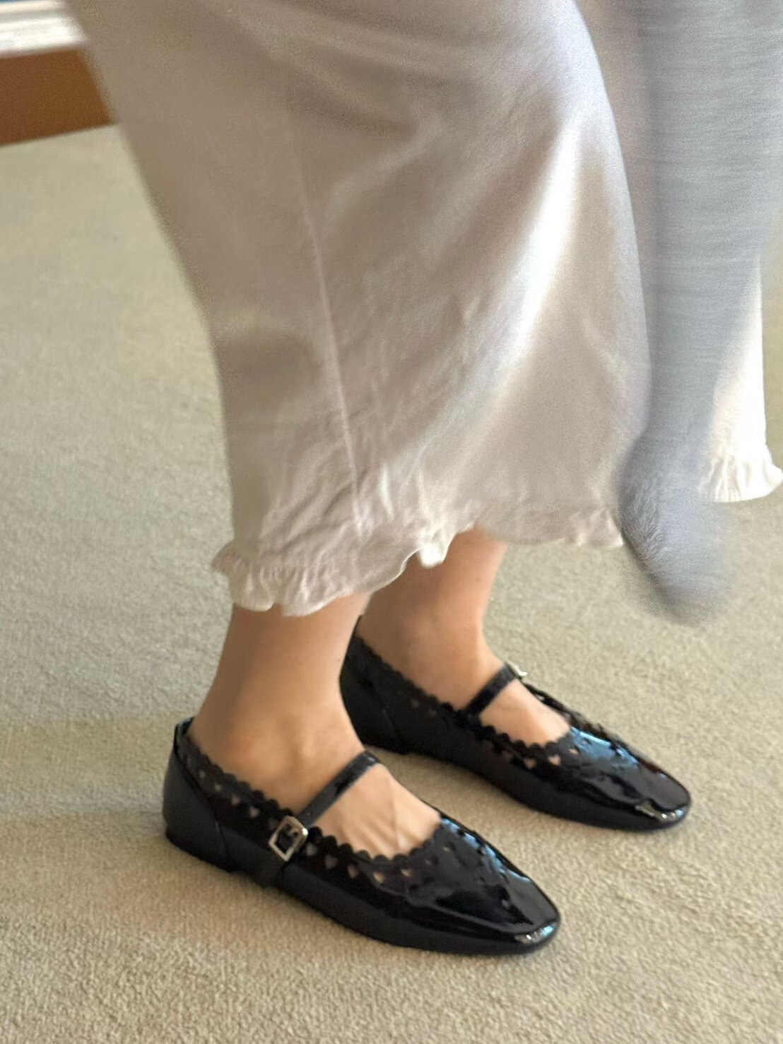 經典黑愛心鏤空漆皮瑪莉珍娃娃鞋