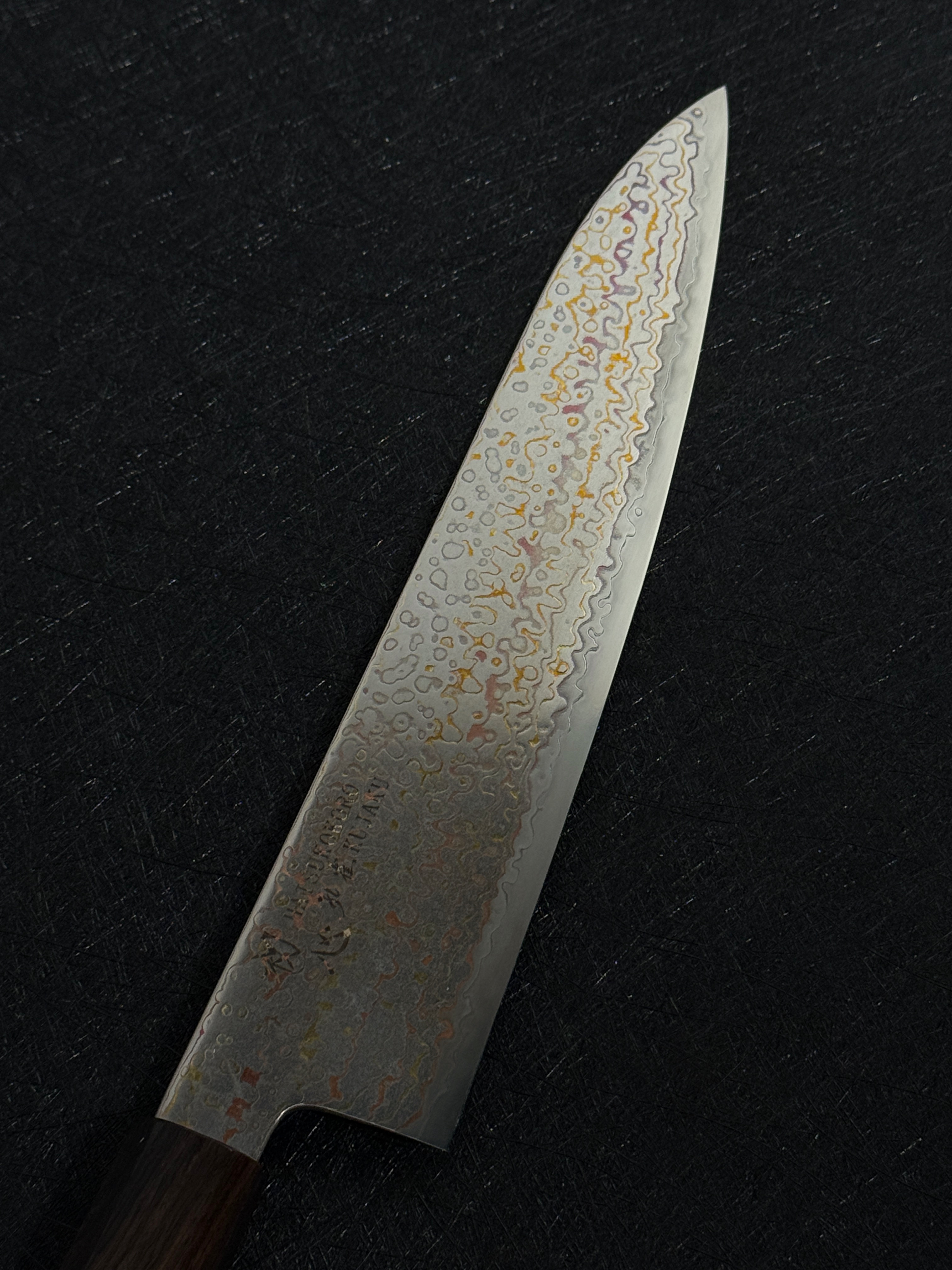 Hatsukokoro Kujaku V-Toku2 Rainbow Damascus Gyuto Ebony Handle