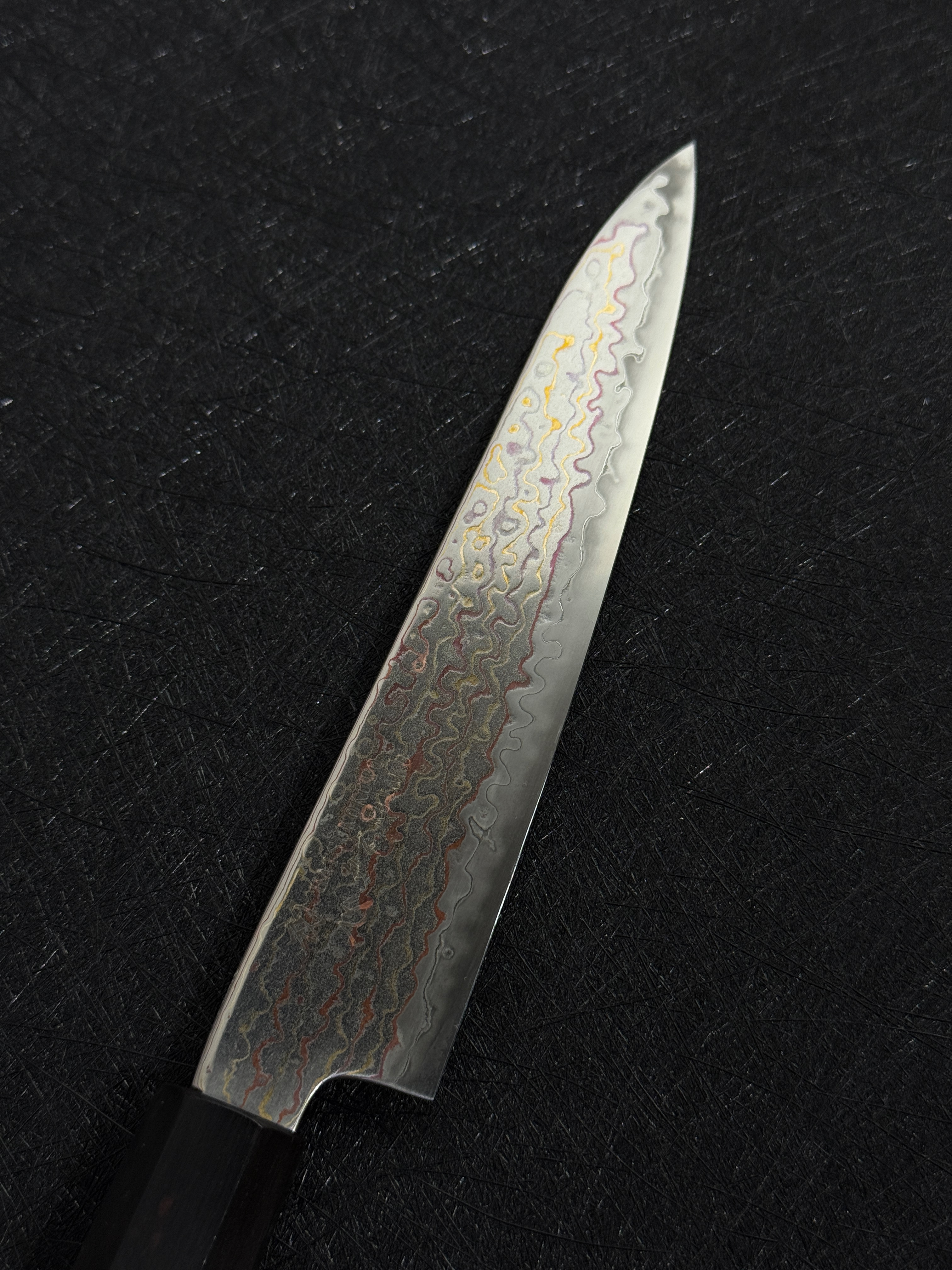 Hatsukokoro Kujaku V-Toku2 Rainbow Damascus Petty Ebony Handle