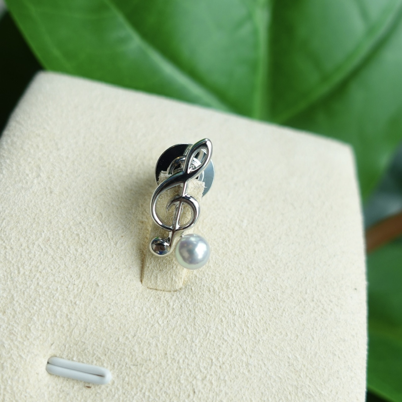 日本製925純銀Akoya珍珠胸針 - 音樂符號g