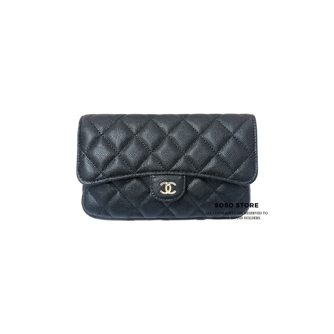 Chanel Classic Flap Phone Holder With Chain - Black / Ghw