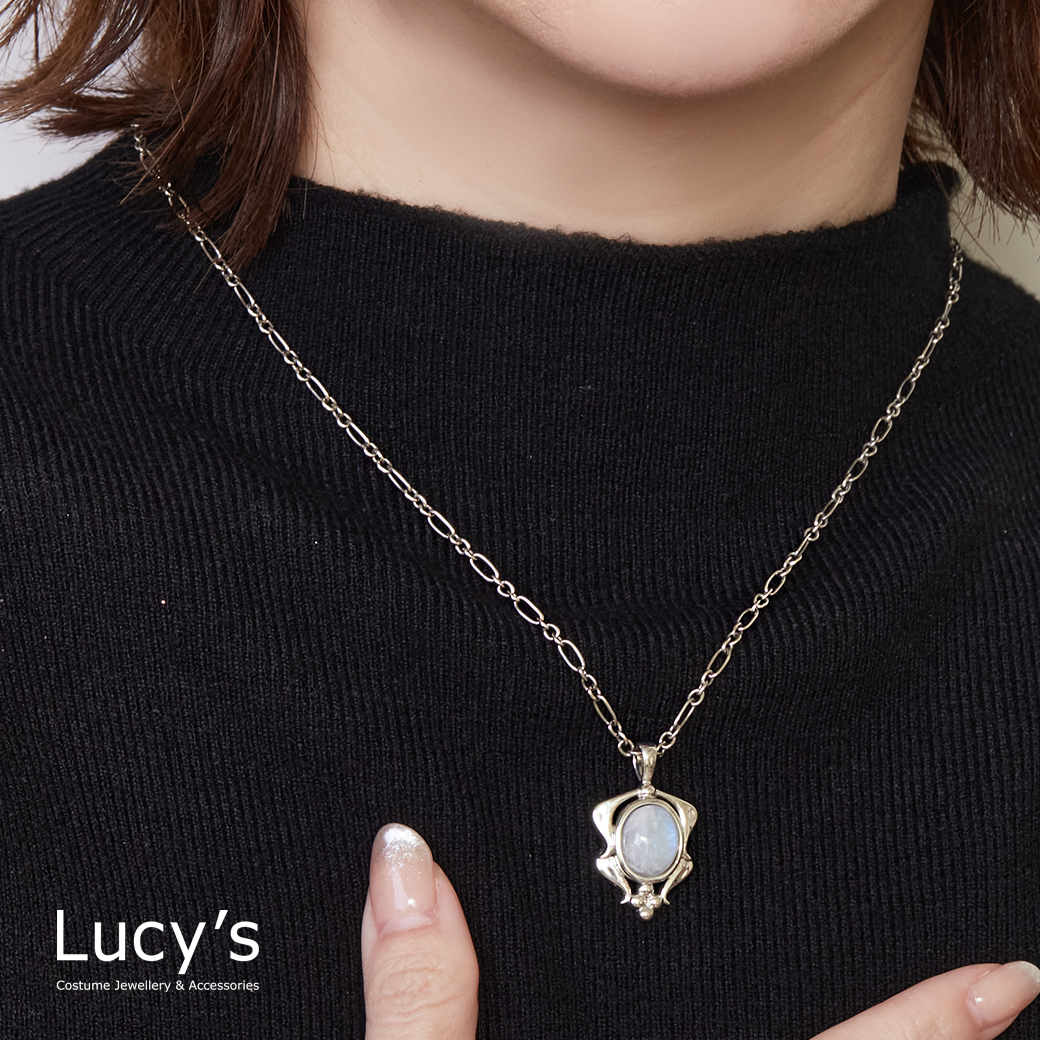 925純銀 奇幻月光石 硫化項鍊 (109434)