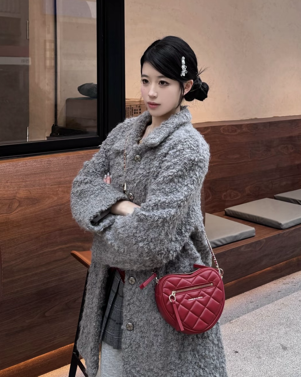 CHARLES & KEITH 小CK Paputo 絎縫愛心 鏈條包 心形 側背包 肩背包 單肩包 可調節 共4色