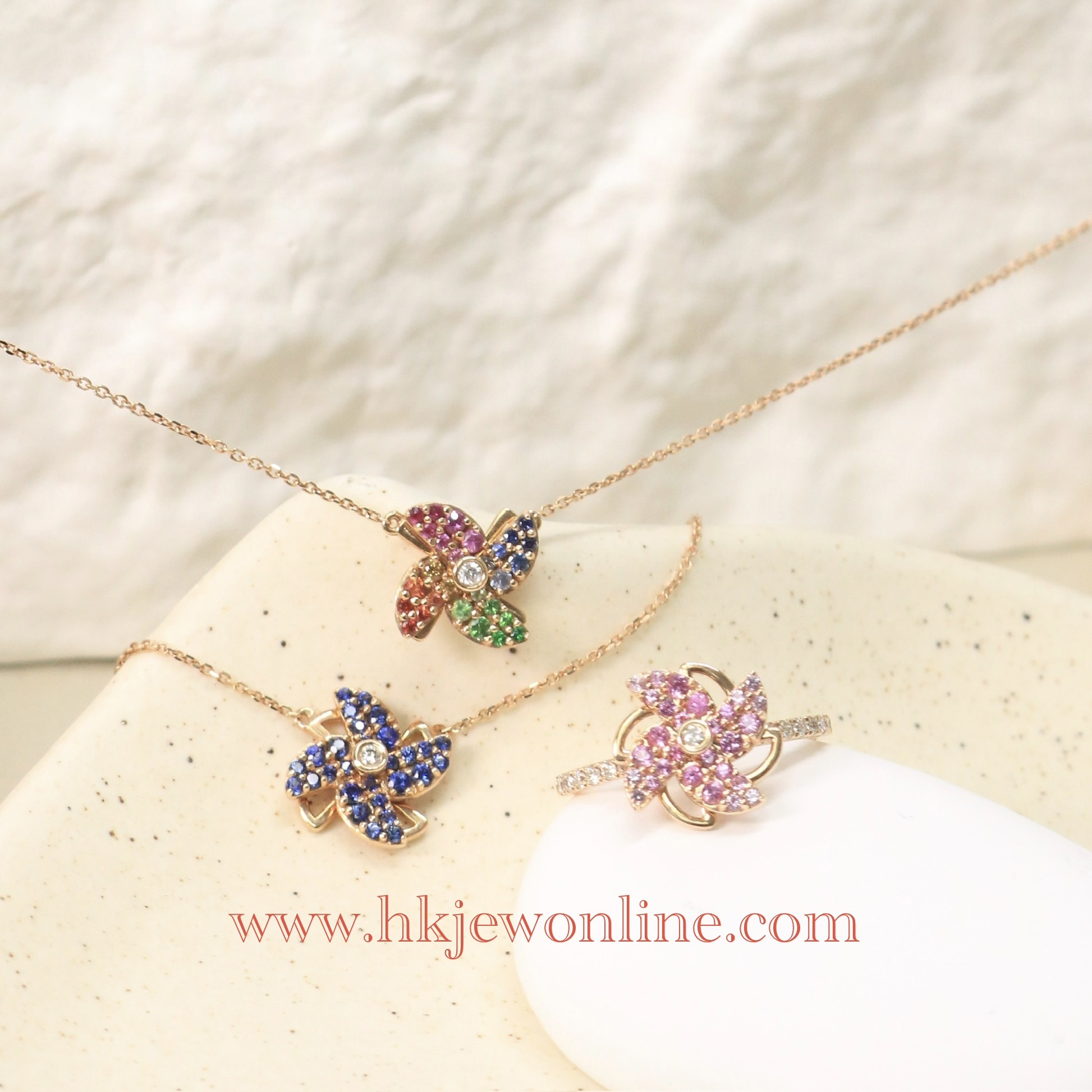 18K Rose Gold Multi-Gem/ Sapphire Pinwheel Diamond Collection  (Necklace / Ring)