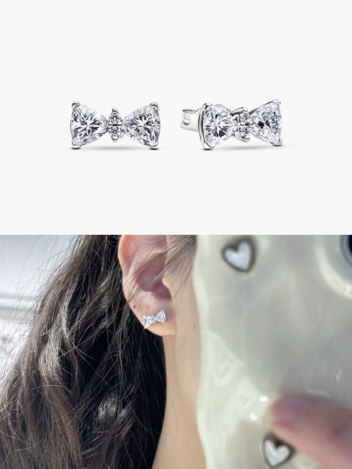 PANDORA 潘朵拉 純色蝴蝶結造型 925銀 耳環 銀色