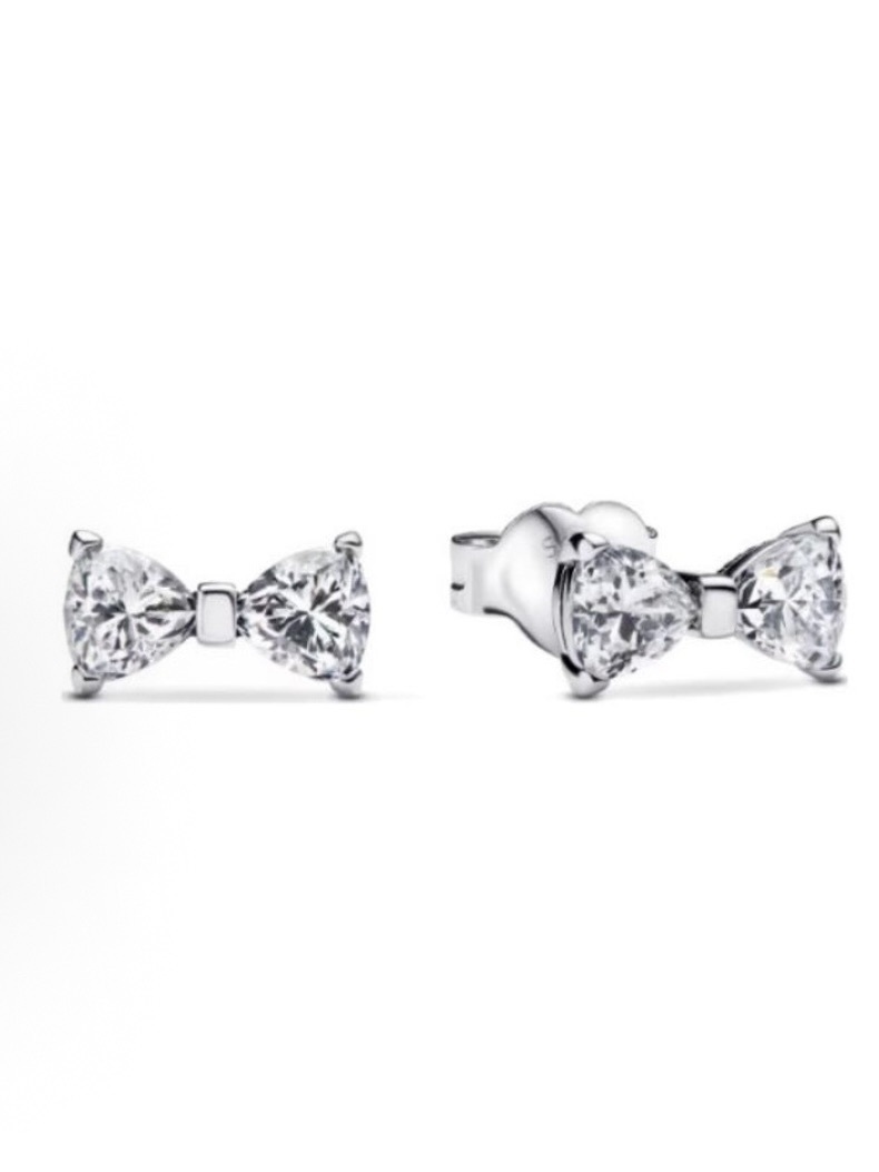 PANDORA 潘朵拉 純色蝴蝶結造型 925銀 耳環 銀色