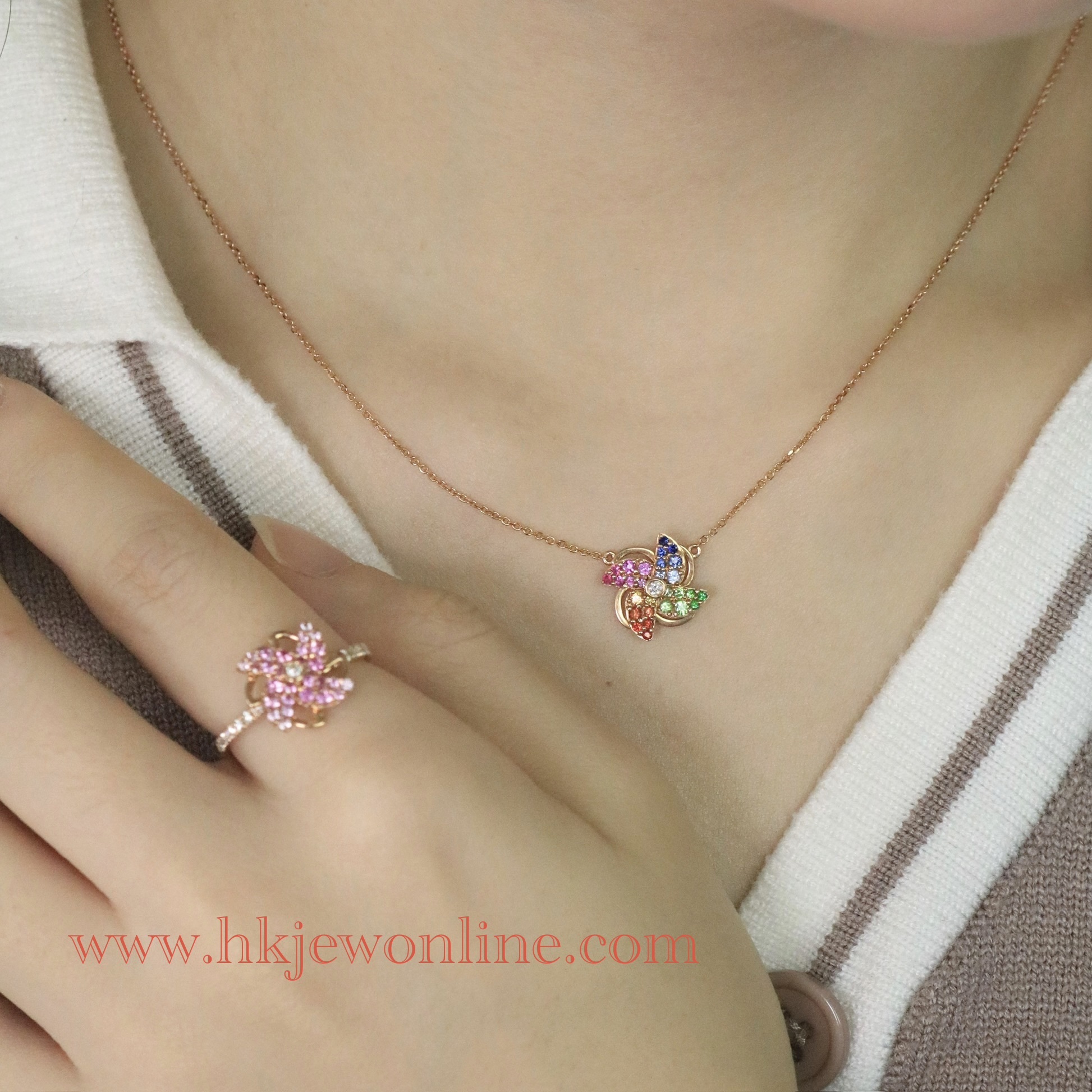 18K Rose Gold Multi-Gem/ Sapphire Pinwheel Diamond Collection  (Necklace / Ring)