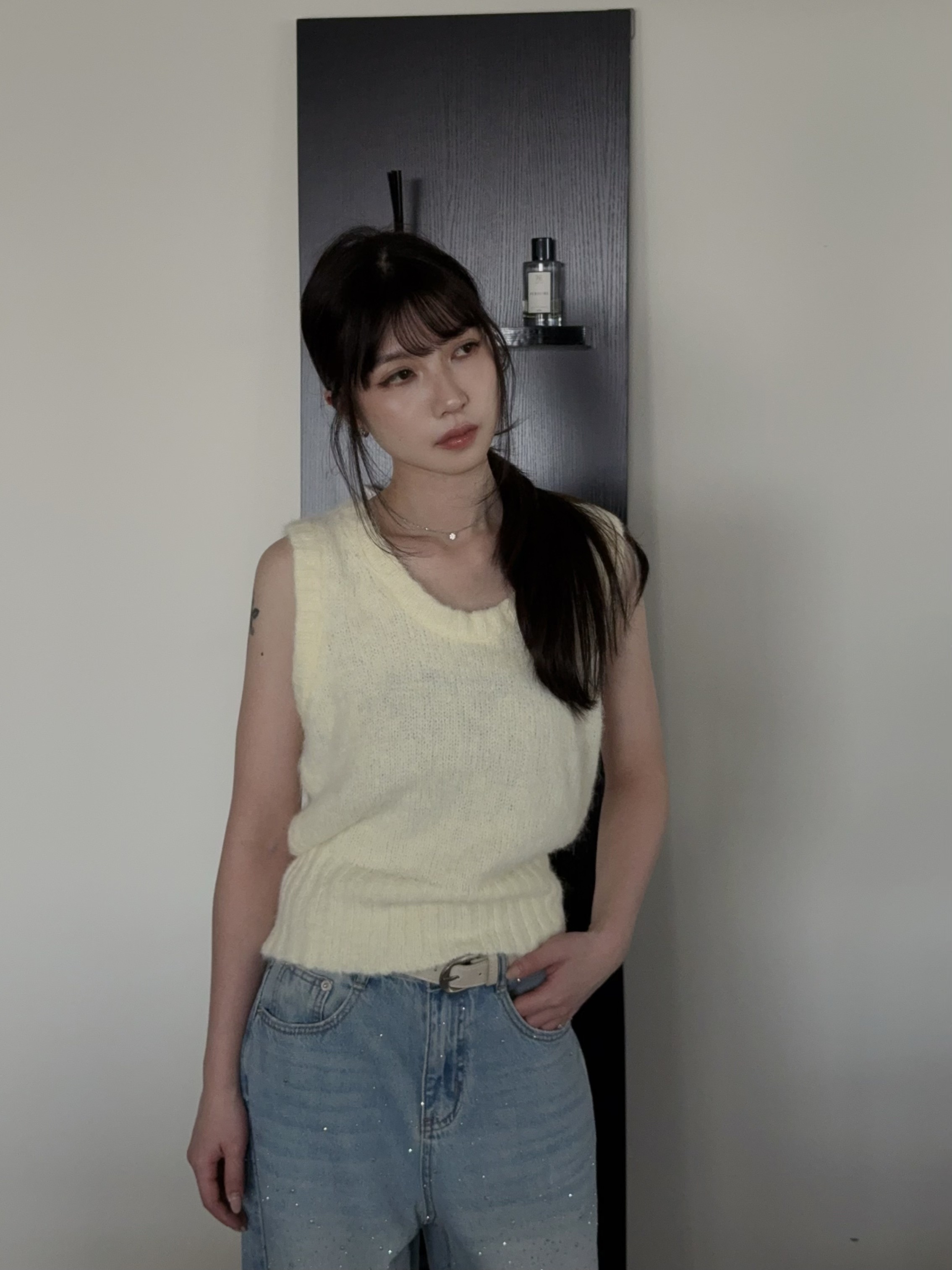 甜妹必備.ᐟ.ᐟU領毛線感針織背心