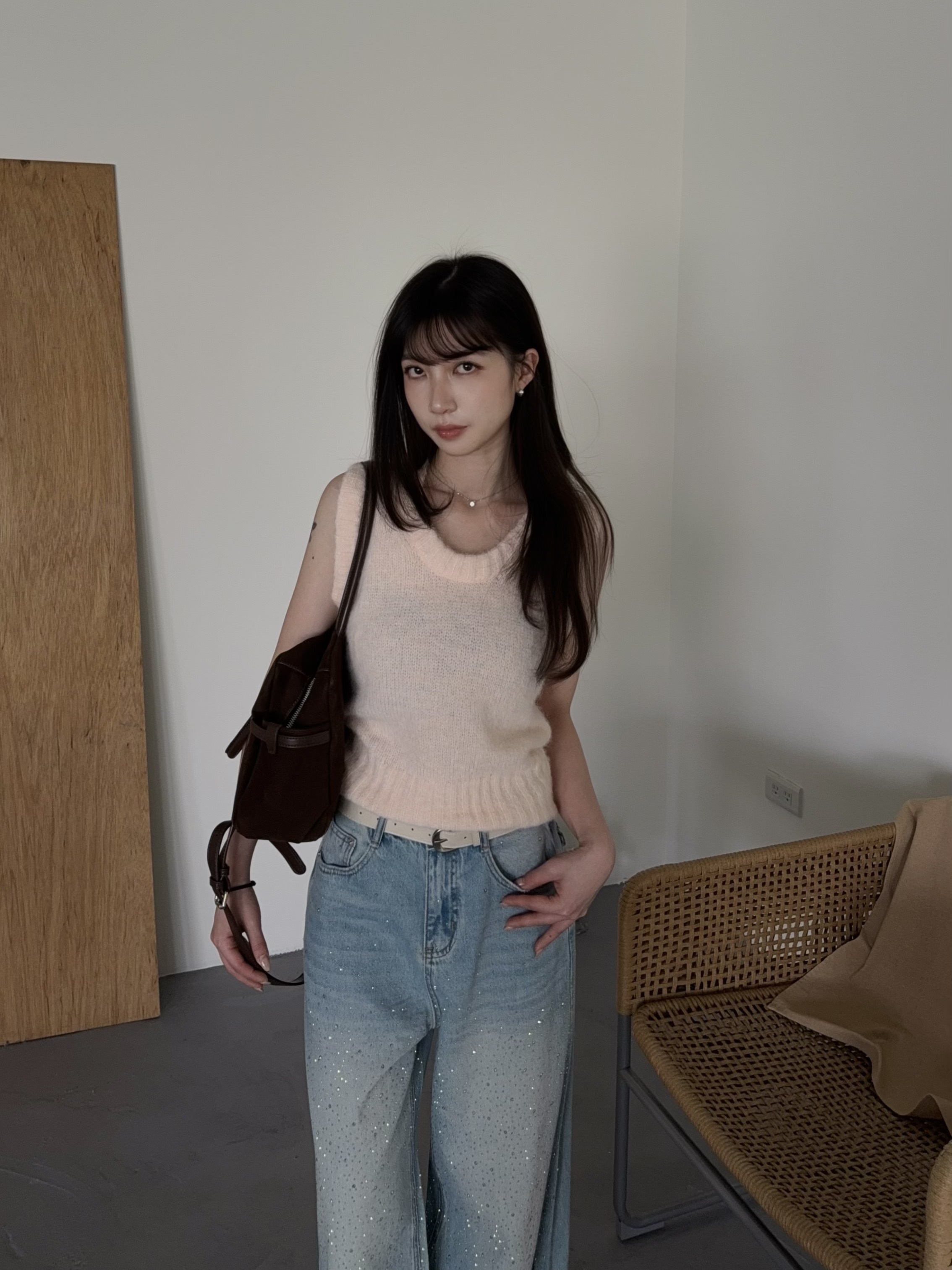 甜妹必備.ᐟ.ᐟU領毛線感針織背心