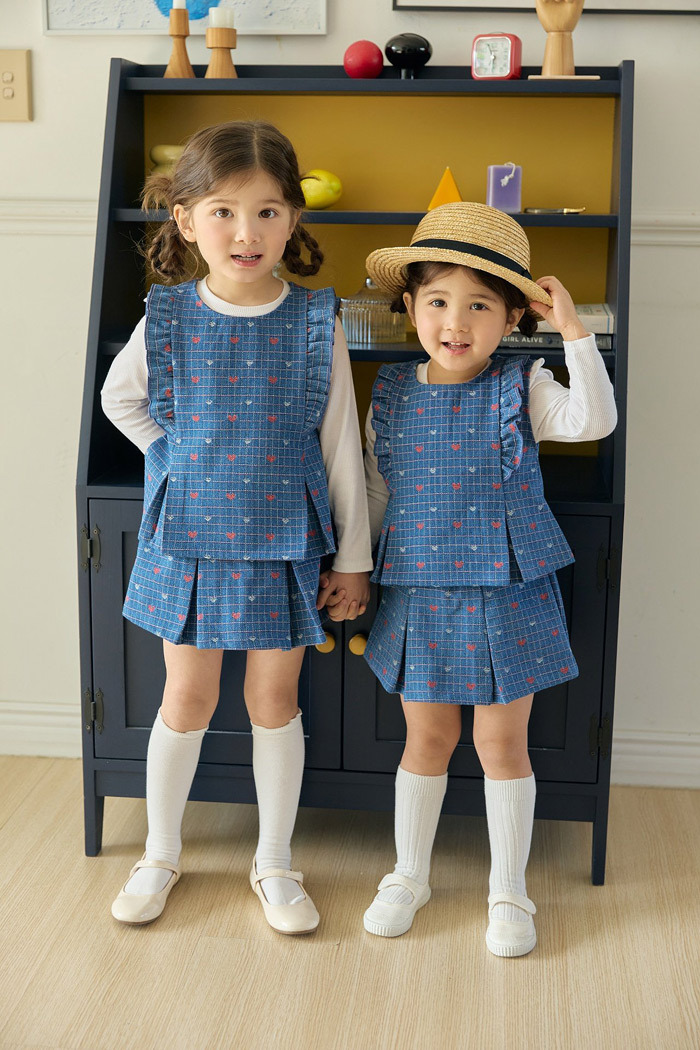 正韓春bbb 單寧感愛心飛袖套裝