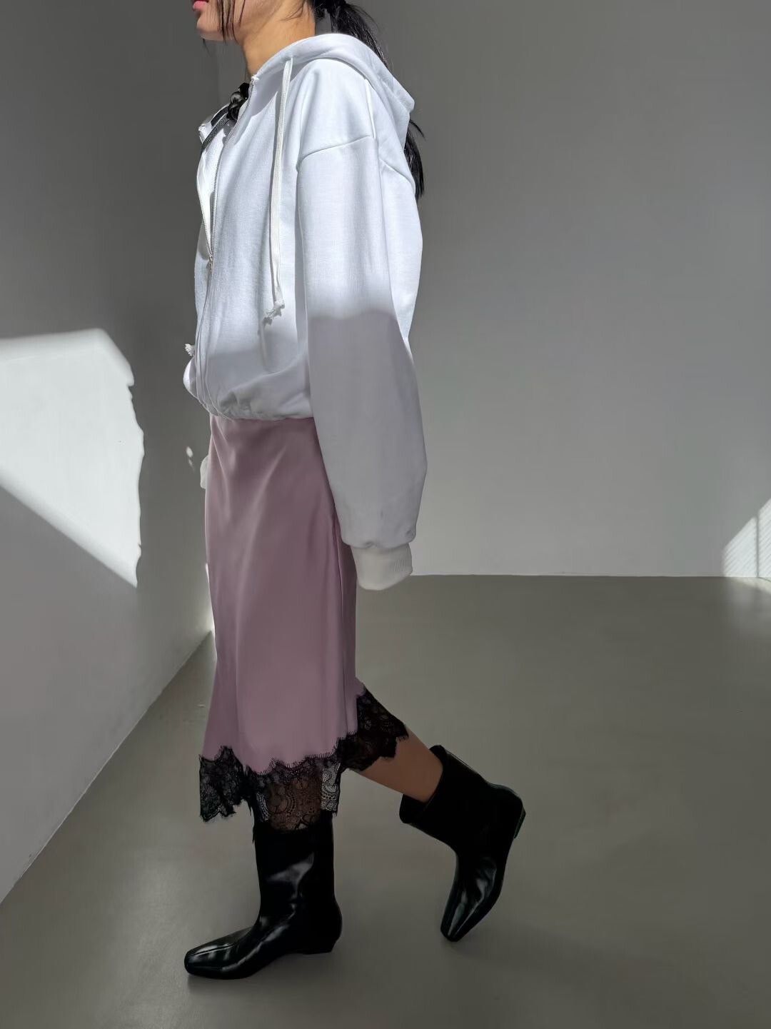 鬆緊腰下擺斜切蕾絲裙擺造型長裙-F / 3色