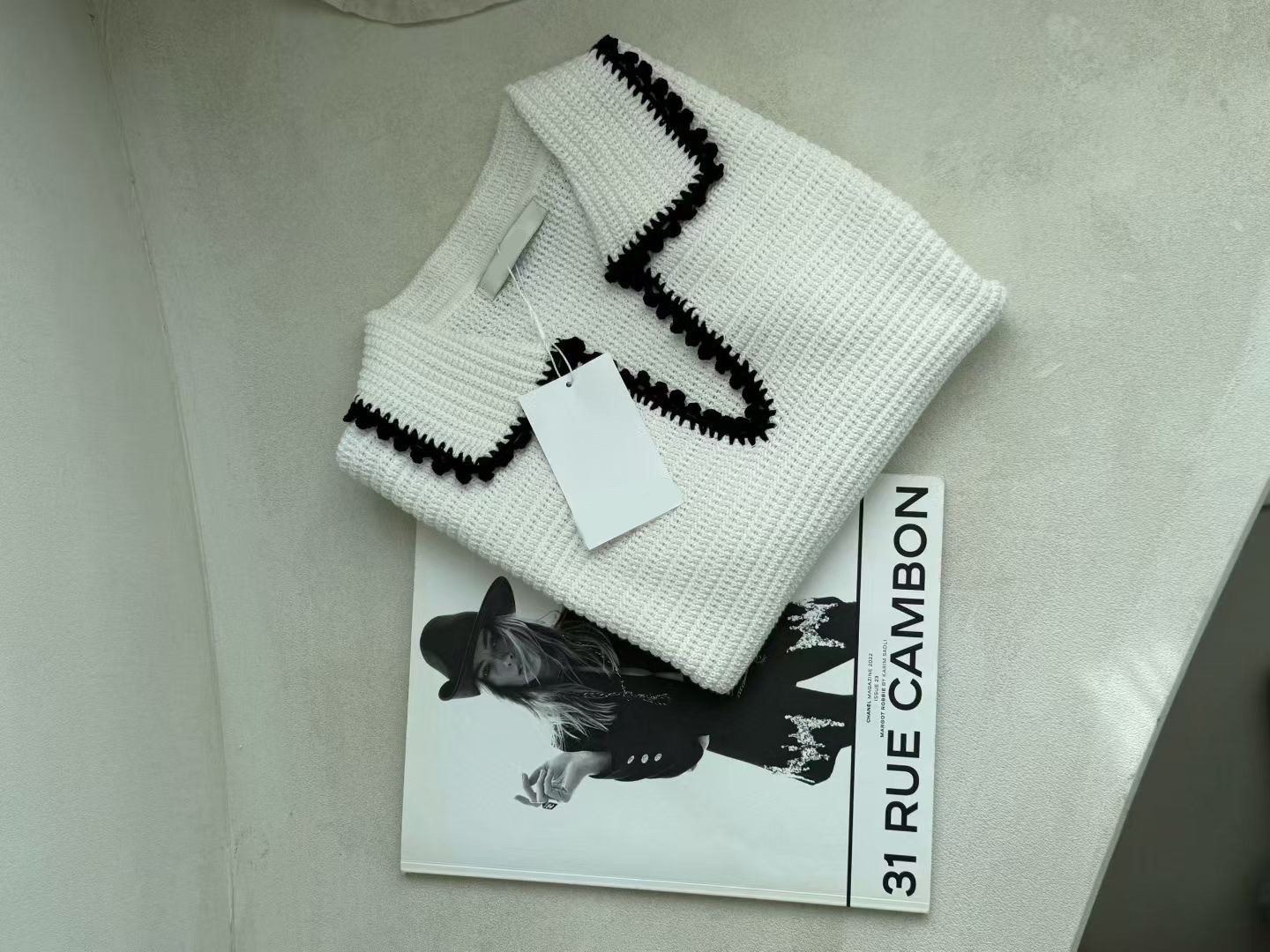 配色鋸齒滾邊翻領短袖針織上衣 / 2色