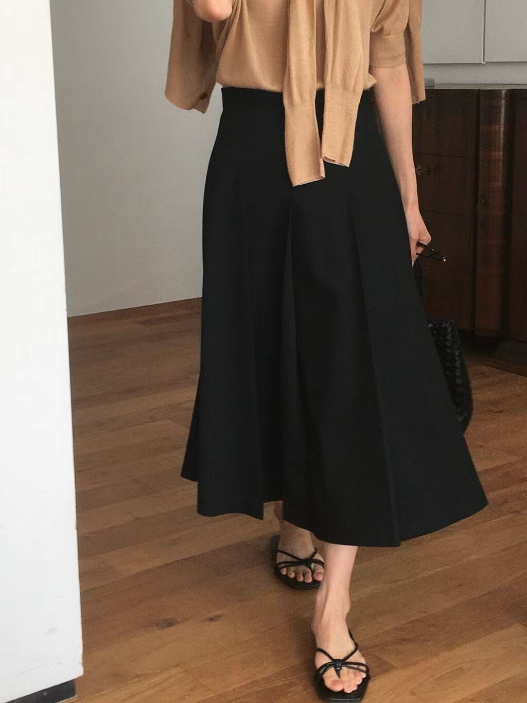 優雅女子收腰A字傘擺長裙百褶裙-S-M / 2色