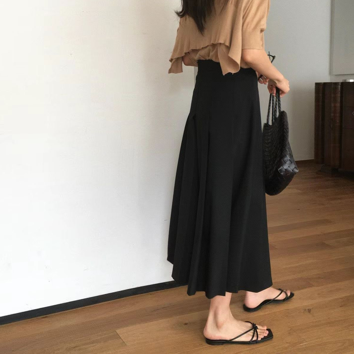 優雅女子收腰A字傘擺長裙百褶裙-S-M / 2色