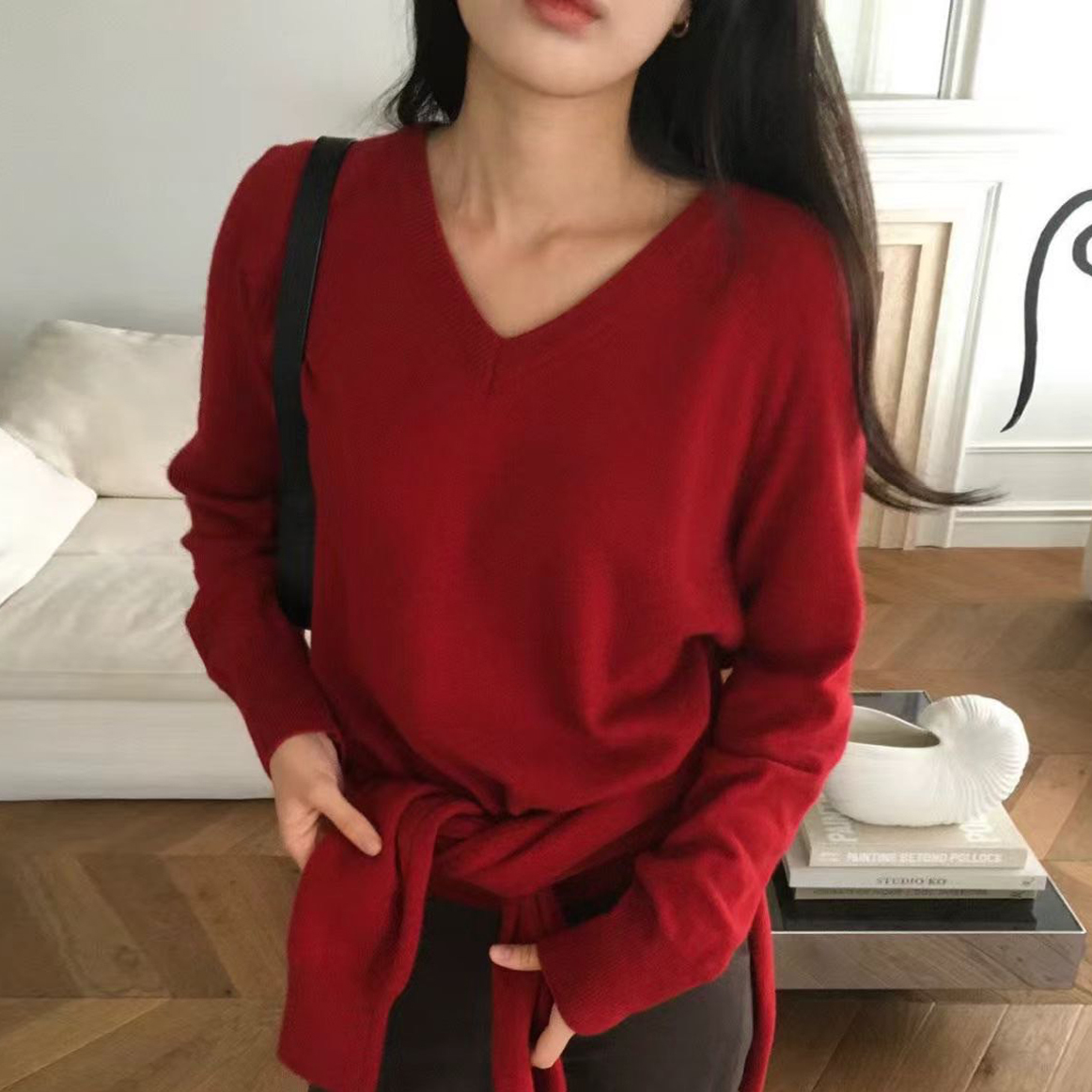 早春百搭色系V領針織上衣 / 5色