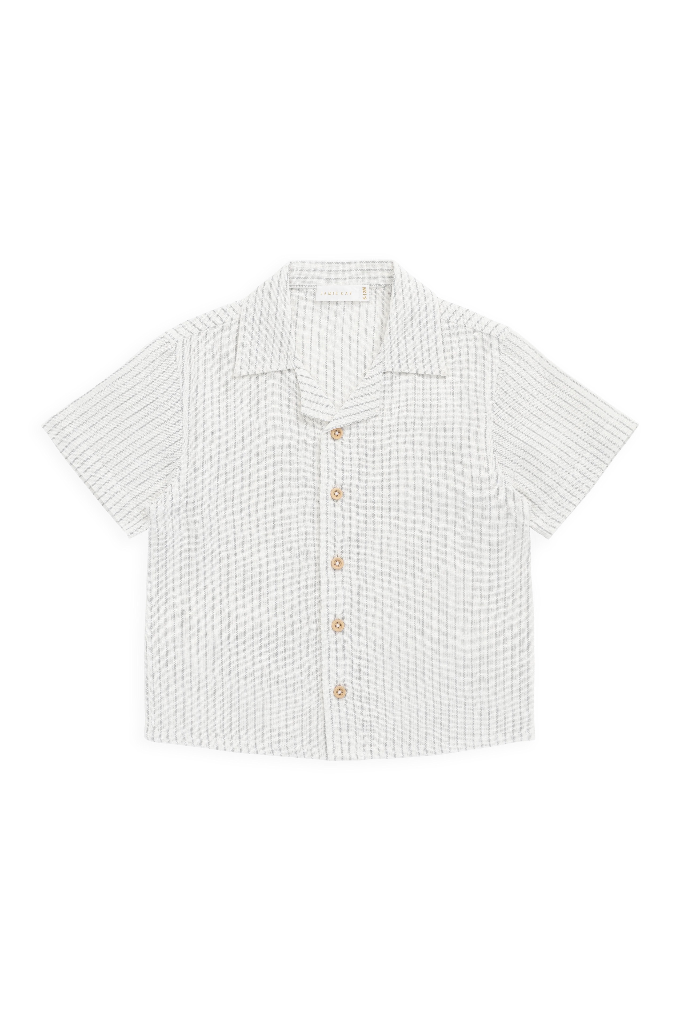 【預購】JAMIE KAY -Organic Cotton Silas Shirt - Mini Pinstripe Parchment（Dawn）