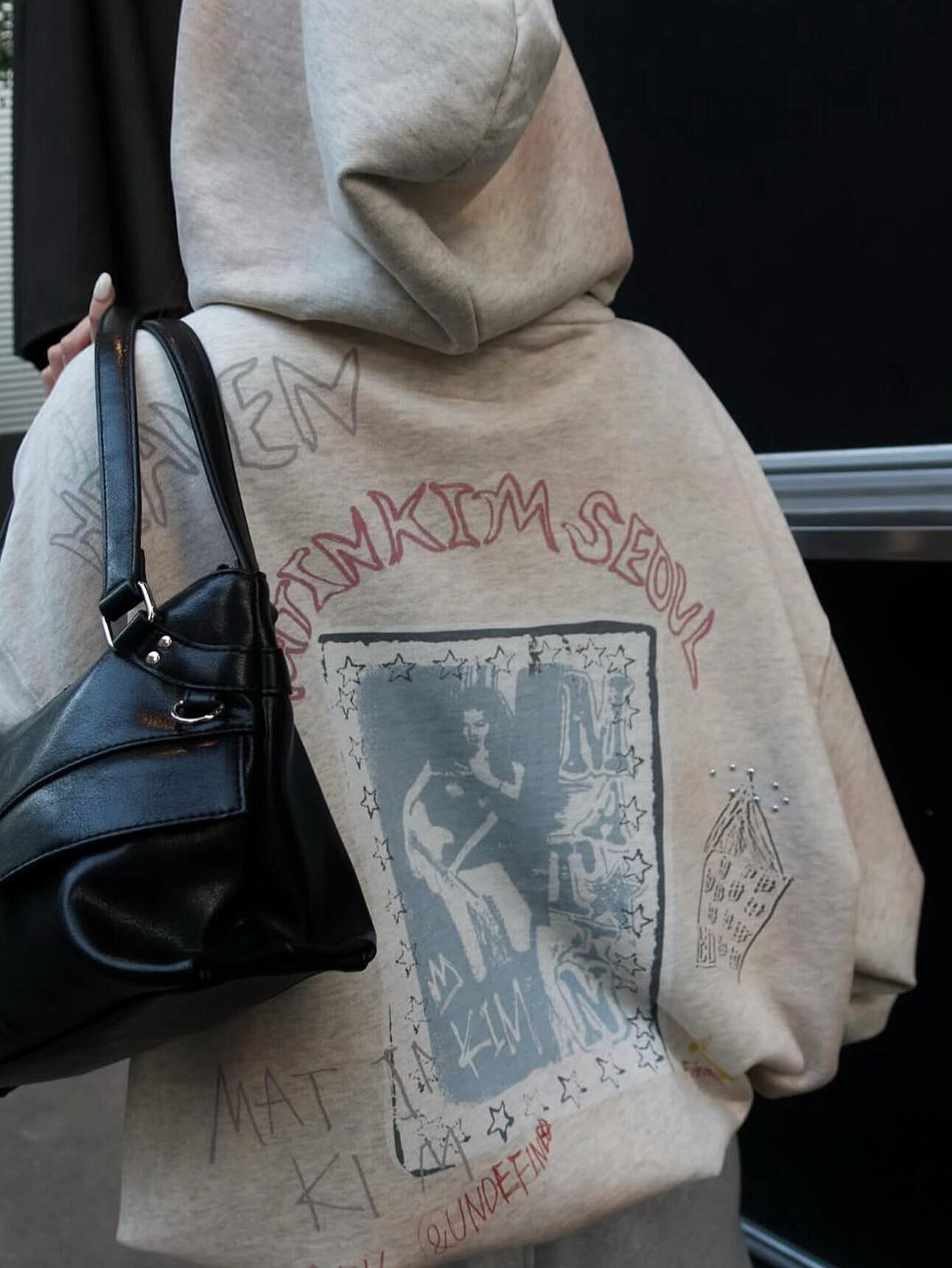 【預購】韓國 Matin kim 最新款 寧藝卓實著 Vintage Washed Graffiti Hoody Zip Up 復古水洗 噴漆塗鴉 連帽外套 aespa Ningning同款