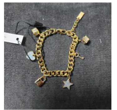 [S] MARC JACOBS LIGHT ANTIQUE GOLD 4S5JBR001J22-970 MULTI DESIGN PENDANT BRACELET, 196611288705 (SMJ644)