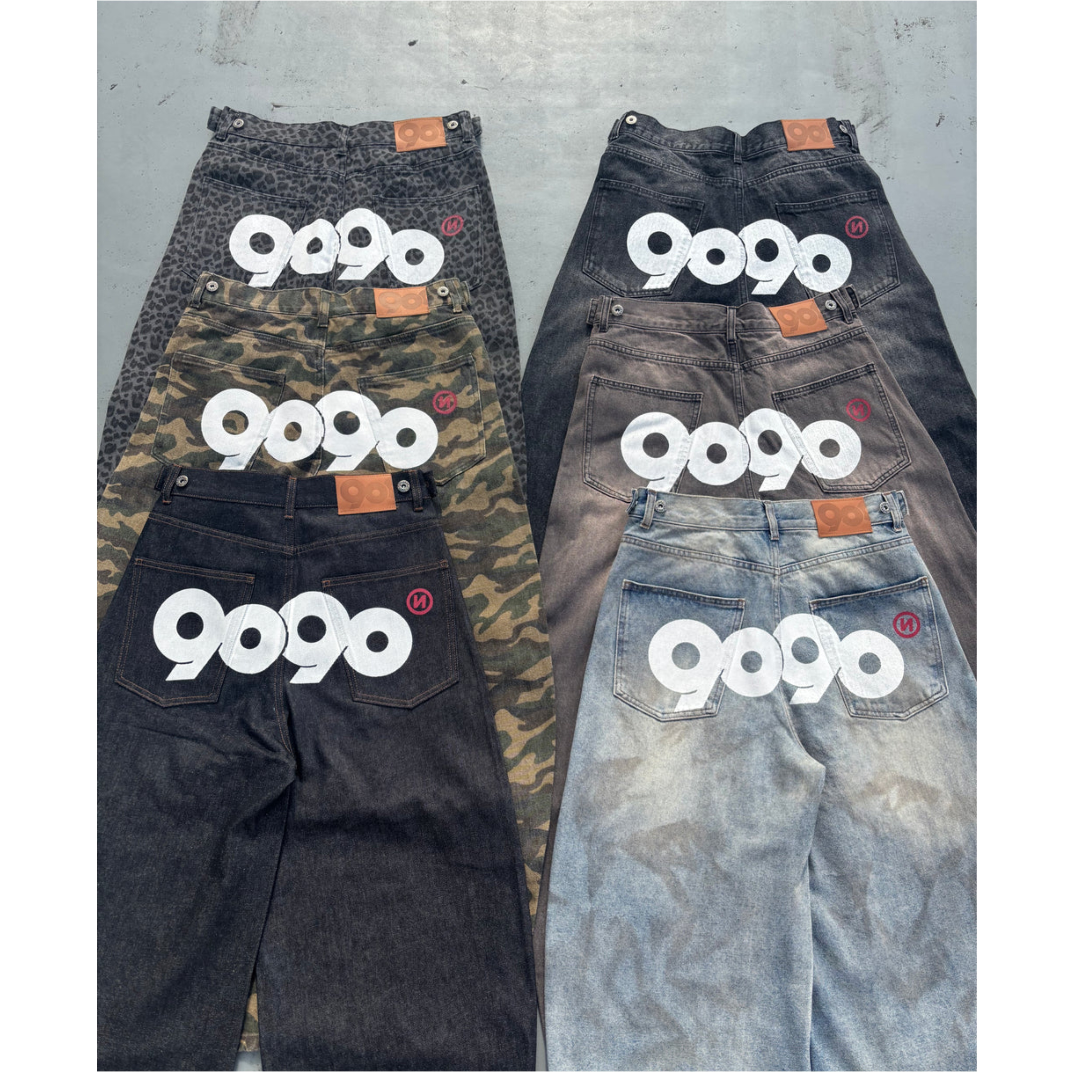 2026SS 9090 OG Logo 手繪 9090 彎刀 寬版 牛仔褲 現貨 NN2205