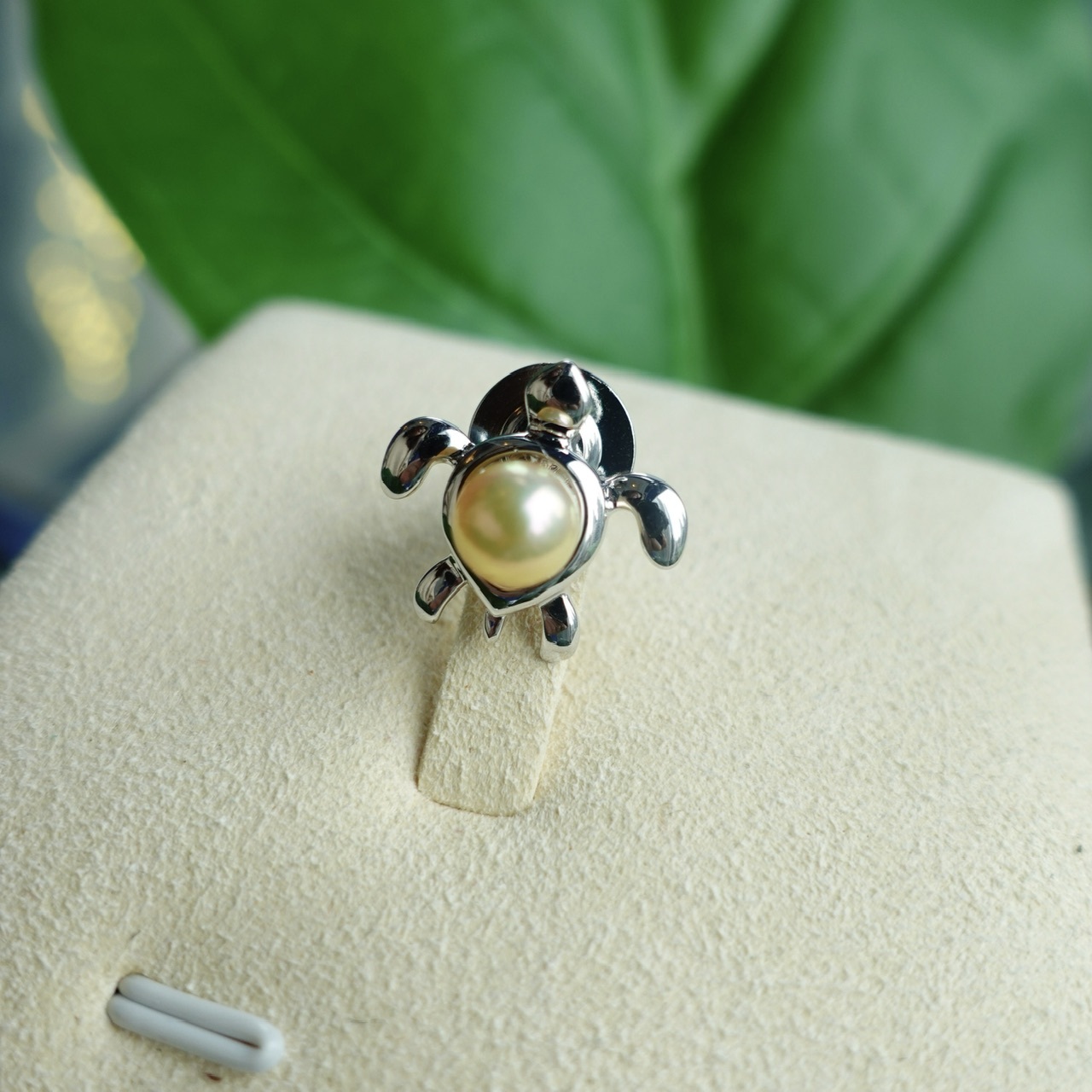 日本製925純銀Akoya珍珠胸針 - 小海龜