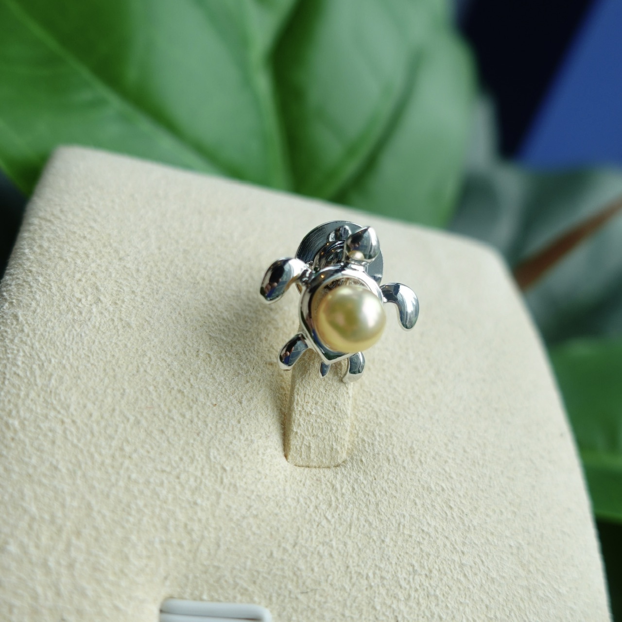 日本製925純銀Akoya珍珠胸針 - 小海龜