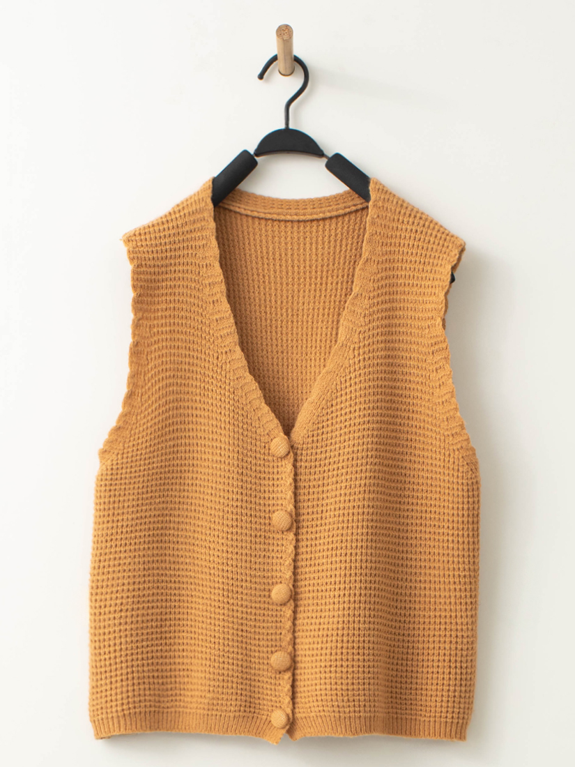 清新鬆餅織紋v領針織背心
