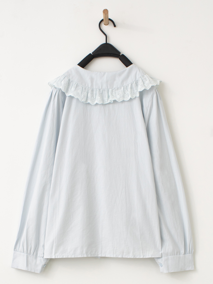 棉布蕾絲領片綁帶襯衫