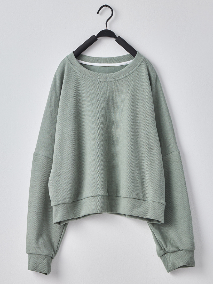 素面日常質感落肩袖羅紋下擺上衣